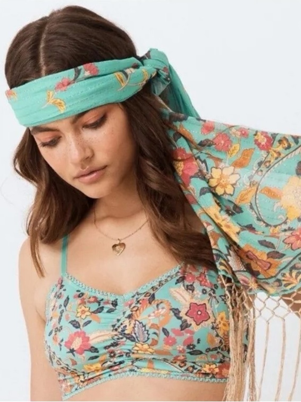 Spell Hendrix Tasseled Scarf in Sky, One Size